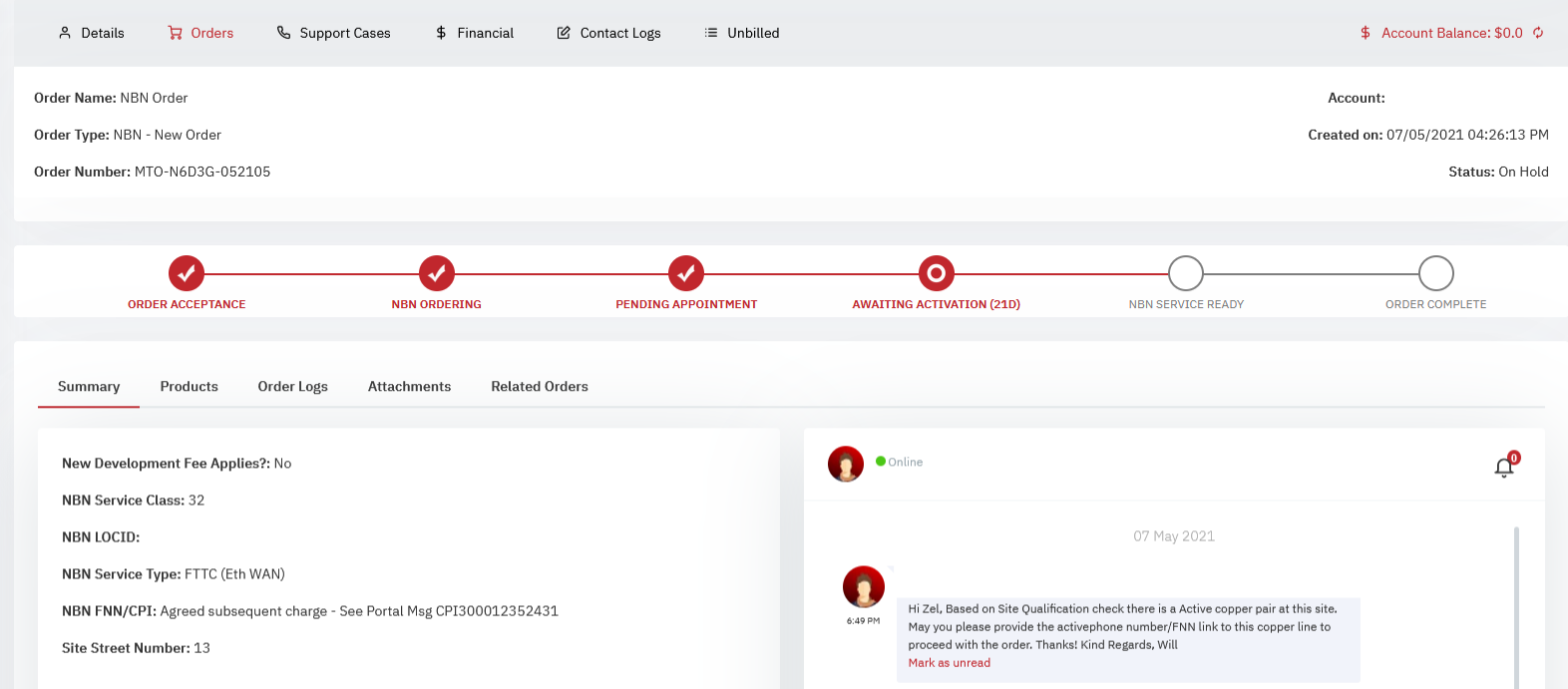 Order tracking SAM Portal