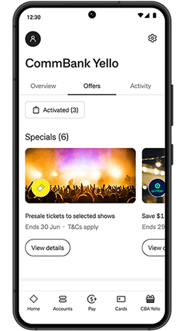 CommBank app showing CommBank Yello offers